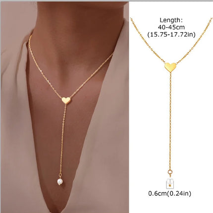 Gold Plated Stainless Steel Lariat Necklace, Dainty Long Layered Necklace for Women Girls, Y-Shaped Drop Pendant