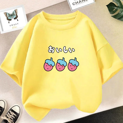 Smile Print Cotton T-Shirt for Girls Casual O Neck Short-Sleeve Kids Fashion Summer T-Shirts Tops Baby Tees Child Clothes