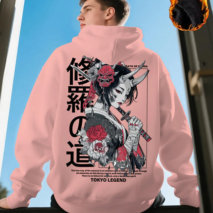 Japan Anime Samurai Street Cherry Blossom Adult Men Women Hooded Sweatshirt Sports Winter Fleece Warm Casual Daily Top Clothing