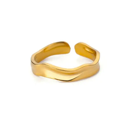 Minimalist Texture Stainless Steel Geometric Rings For Women Gold Color Opening Couple Ring Aesthetic Wedding Christmas Jewelry