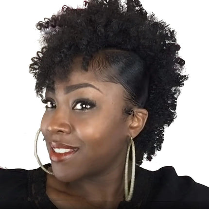 Afro High Puff Hair Bun Ponytail Drawstring With Bangs Synthetic Jerry Curly Mohawk Kinkys Curly Fauxhawks Pony Tail Clip in on