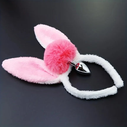 Cute Adorable 2pcs Bunny Tail Set Anal Plugs Anus Toys Buttplug Puppy Play Cosplay for Couple Female Sex Toys Adult Game SM