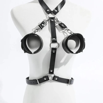 BDSM PU Harness Sex Toy Handcuff Restraint Set Female Pop Punk Belt Binding Belt Backhandcuffs Bondage Kit Role Play Sex Toys