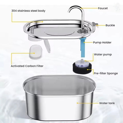 3.2L Cat Automatic Water Dispenser Pet Water Fountain USB With Filter Stainless Steel Dog Drinking Fountain For Cats Dogs ﻿