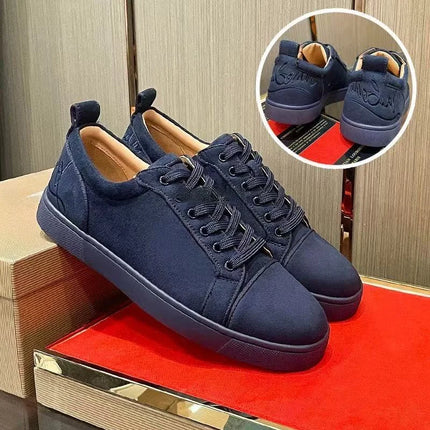 CL Red Bottom Fashionable Embroidered Men's Fur Slip-On Shoes, Black Casual Cross-Border Leather Upper, All Seasons Wear