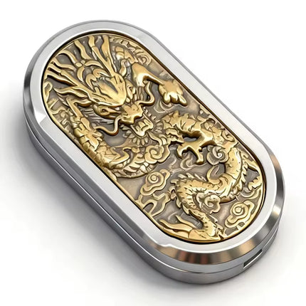Dragon Pattern EDC Rhythm Direct Push Rotating Mechanical Metal Fingertip Push Card Decompression Desktop Toy Gift