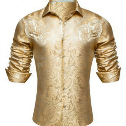 Men's Brand New Silk Top with Regular Slim Fit, Ordinary Lapel, 3D Printed with Artistic Patterns, Fashionable and Comfortable,