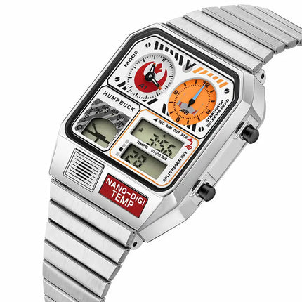 HUMPBUCK DIGITEMP Classic Design Stainless Steel Watches for men with LED Digital Display and Temperature Calendar