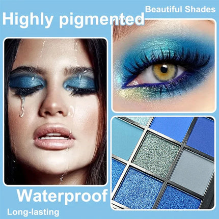 9 Color Blue Eyeshadow Palette Matte Shimmer Dolphin Eye Shadow Palette Glitter Makeup Pigmented Long Lasting Professional