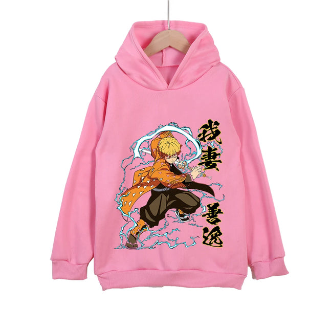 Demon Slayer Zenitsu Anime Cotton Hoodie for Kids 3-12 Boys Girls Unisex Pullover Sweatshirt Cosplay Costume