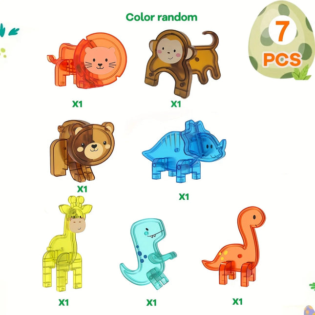 Magnetic Building Block Toys Magnetic Tiles with Animal Dinosaur Magnetic Props, Boys and Girls Holiday Birthday Gifts