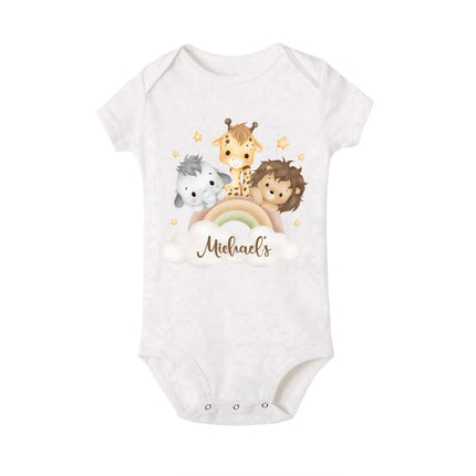 Personalised Leo with Name Baby Romper Newborn Wild One Jungle Birthday Party Bodysuit Cute Toddler Jumpsuit Infant Shower Gift