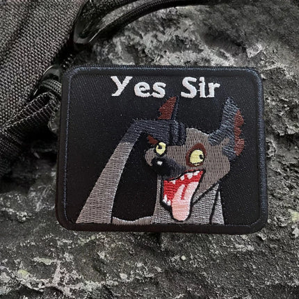 “Yes Sir ” Hyena Embroidery Patch Hook & Loop Tactical Morale Badge Patches for Backpacks Helmets Tactical Vests Etc