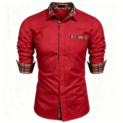Men's shirt checkered contrasting long sleeved shirt, business casual button up shirt, personalized and trendy men's clothing