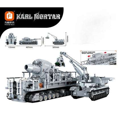 2875Pcs Creative Ww2 Military Weapon Carl Mortar Building Blocks Model Tank Bricks Toys for Boys Birthday Gift Set