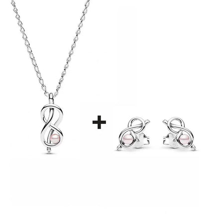 2025 New Birthday Day Gift S925 Silver Earrings Heart &Infinity Knot Jewellery Set Pink Bow Earrings Original Women Jewelry