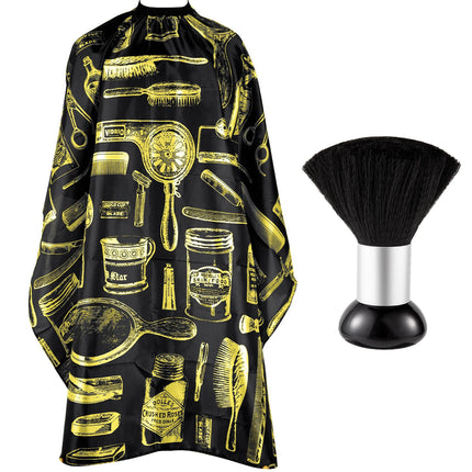 Barber Cape & Neck Brush Set, Waterproof Retro Print Hair Cutting Cape, Soft Neck Duster Brush for Salon Home Hairdressing