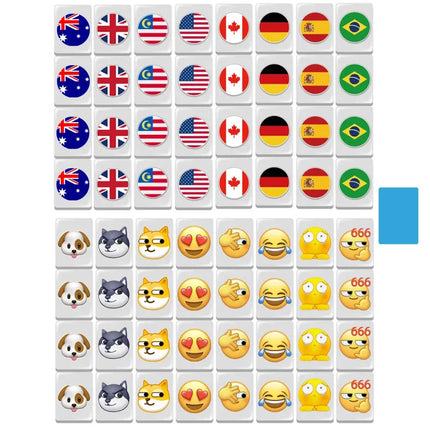 64 Pcs Food and Ball Flag Pattern Mahjong with Animals Mahjong Board Game Single and Double Play Kids Learning Educational Toys