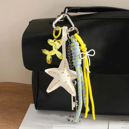 Funny Elegant Starfish Tassel Keychain Alloy Leopard Print Leather Tulip Pendants Cartoon Frog Beaded Bag Pendant Party
