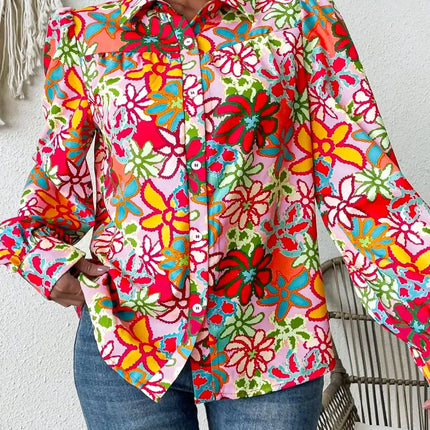 Women Fashion Plus Size 1XL-5XL Women's  Lapel Floral Print Shirt Ladies Casual Elegant Blouse Long Sleeve Shirt