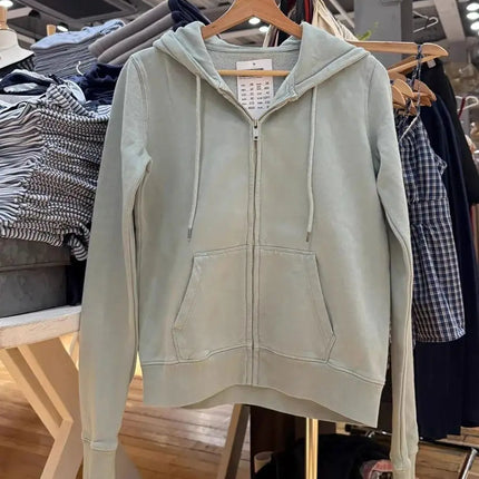 Mint Green Sweet Zip-up Hoodie Woman Autumn Zipper Drawstring Hooded Long Sleeve Cotton Sport Sweatshirt Slim Hoodies Y2k Tops