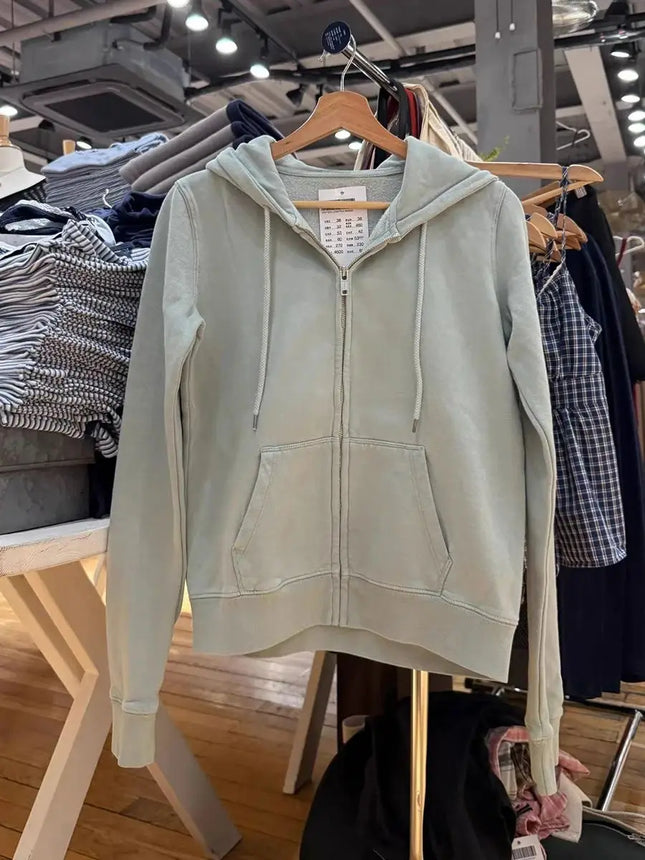 Mint Green Sweet Zip-up Hoodie Woman Autumn Zipper Drawstring Hooded Long Sleeve Cotton Sport Sweatshirt Slim Hoodies Y2k Tops