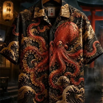 New Wave Cherry Blossom Printed Short Sleeve Shirt Texture Men's Travel and Leisure Versatile Short Sleeve Top