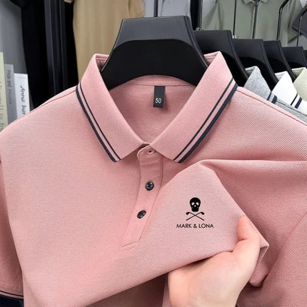 Fashionable men's short sleeved striped polo shirt brand printed top summer 100% cotton comfortable breathable casual T-shirt