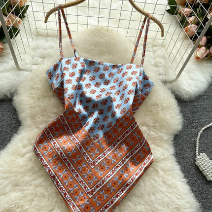 Women's Slim Fit Printed Tank Top Knot Back Design Versatile Strapless Top Commute Style Summer Collection