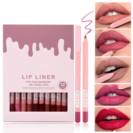 12pcs Lip Liner Pencil Set Long Lasting Matte Natural Creamy Cosmetics Lip Liner Kit Luxury Matte Lip Liner Lip Contour Lipstick