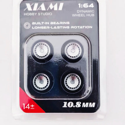 1 Set 10.8mm 1/64 Model Car Wheels for HW Ball Bearing Tires with Brake Disc Caliper Axles Rims for 1:64 Toy Models Tomica JDM