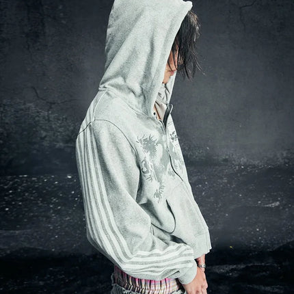 Y2K Gothic Punk Printed Men's and Women's Street Fashion Hooded Sports Shirt Hip Hop Retro Harajuku Loose Zip-up Hoodie