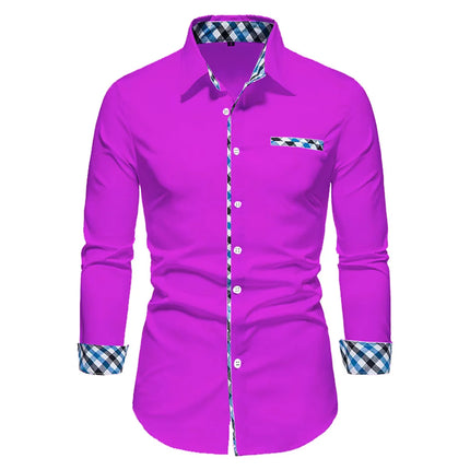2023 Men's Hot Selling Business Office Long Sleeve Solid Color Spliced Shirt Outdoor Street Leisure High Quality Fabric Polo Top