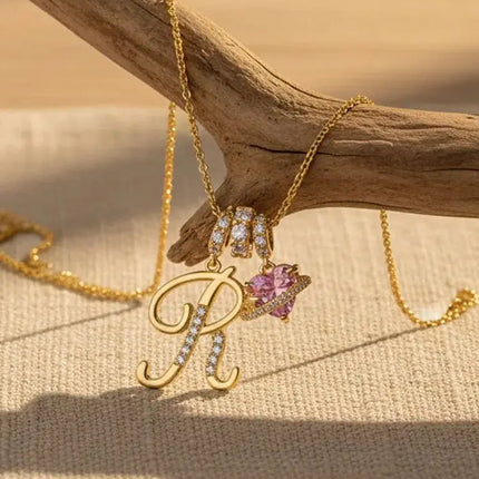 Women's Initial Heart Necklace with Customizable Name Art Design Letter Jewelry Gold Chain Set Adjustable Size Hypoallergenic
