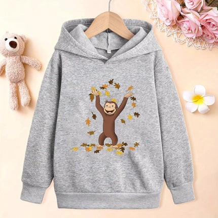 New Boys' Hoodies Cute Curious George Cartoon monkey Cartoon Printed Girls' Hoodie Fashion Children's Autumn/Winter Plush Hoodie