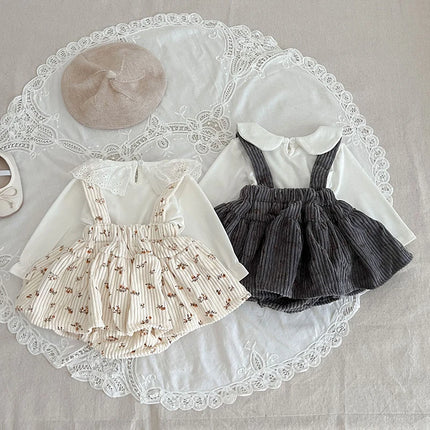 Spring New Infant Baby Girl Free Matching Clothes Set for Newborns Cute Girls Bottoming Shirt + Floral Cordury Bodysuit Suit