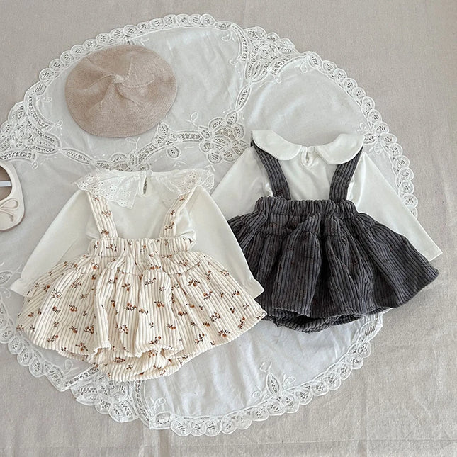 Spring New Infant Baby Girl Free Matching Clothes Set for Newborns Cute Girls Bottoming Shirt + Floral Corduroy Bodysuit Suit