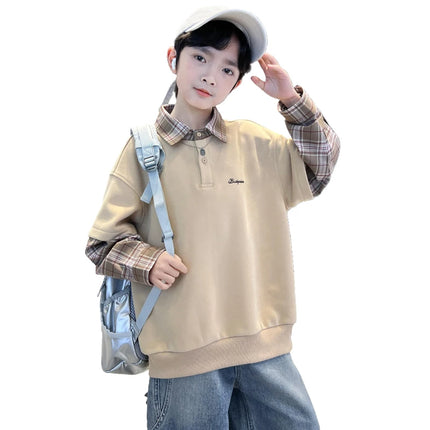 Spring Autumn Kids Cotton Polo Shirt For Teenagers Boy Fashion Layer Double Long Sleeve Outfit Child Casual Polo Collar Costume