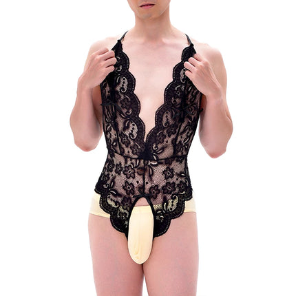 For Men 18 Adult Transparent Sexy Lingerie Hot Erotic Underwear Sexy Costume Lace Open Crotch Lingerie Set Bodysuit Lingerie