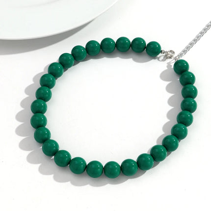 Boho Colorful Acrylic Big Ball Bead Chain Necklace Trendy Handmade Round Choker Necklaces for Women Man Statement Jewelry Gift