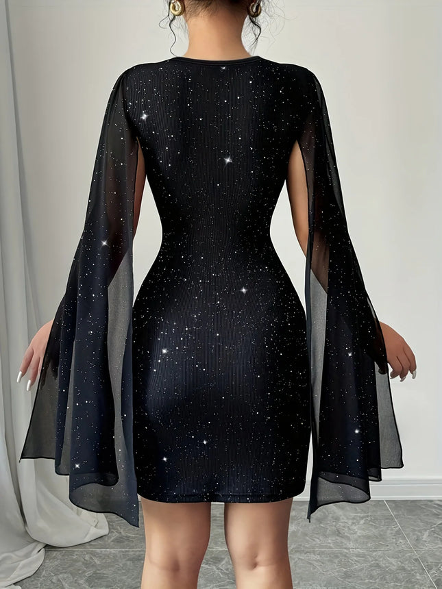 2026 Cross-border European and American Women's Clothing,, Round Neck, Striped, Pearl, Chiffon, Cloak, Hip