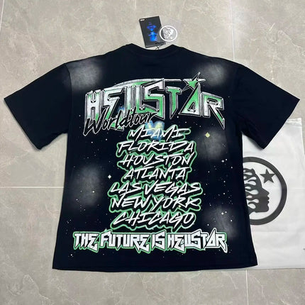 Retro Washed Loose Ex-Ort Sweet T-shirt Hell Star Skull Letter Print High Street Short Sleeve Summer Top for Men and Women
