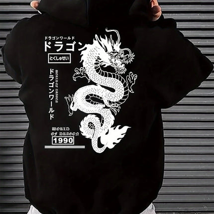 Hoodie with Geometric Dragon Print  Casual Pullover Sweatshirt for Couples Casual Long Sleeve Pullover with Pockets Comfortable