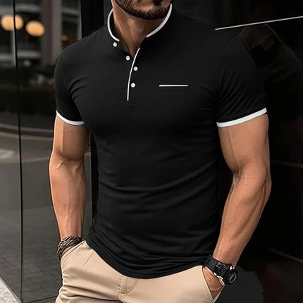 2025 New Men's Casual and Fashionable Solid Color Short-Sleeved Stand-Up Collar T-shirt Summer Versatile and Comfortable Top