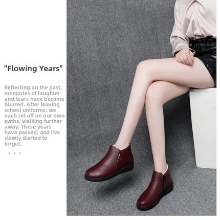 Thickened Warm Cotton Shoes for Middle-Aged And Elderly Women Winter Mom Shoes Fleece-Lined Anti-Slip Flat Bottom Soft Bottom...