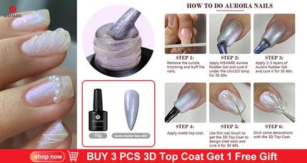 MSHARE 3D Top Coat UV LED Gel Rhinestones No Wipe Topcoat Without Sticky Layer Water Drop 50ml