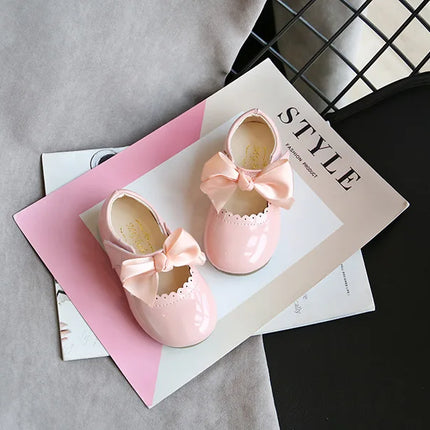 Toddlers Girls Shoes Children's Flats PU Patent Leather Kids Dress Shoes Soft Cute Princess Sweet With Butterfly-knot Bowtie New
