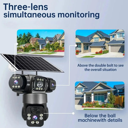15MP IP Wifi Camera Wireless Solar Camera PTZ 3 Lens Outdoor Waterproof 10X Zoom Night Vision PIR Human Detect Security Camera