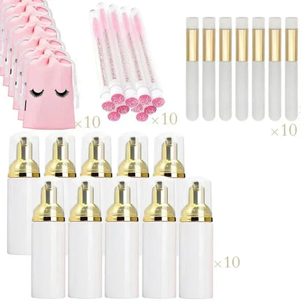 40pcs Empty Lash Shampoo Bottles and Brushes Set, Foam Pump Dispenser, and Nose Pore Deep Cleaning Brush,Eyelash Extension Tube