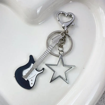 Y2k Guitar Love Heart Key Chain for Men Women Star Sweet Keychain Cool Trendy Fashion Pendant Rock Punk Vintage Accessories Gift
